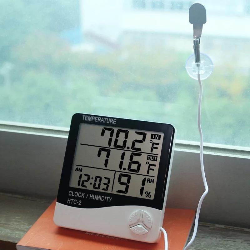 température humidité mètre intérieur extérieur thermomètre hygromètre Station météo horloge HTC-2